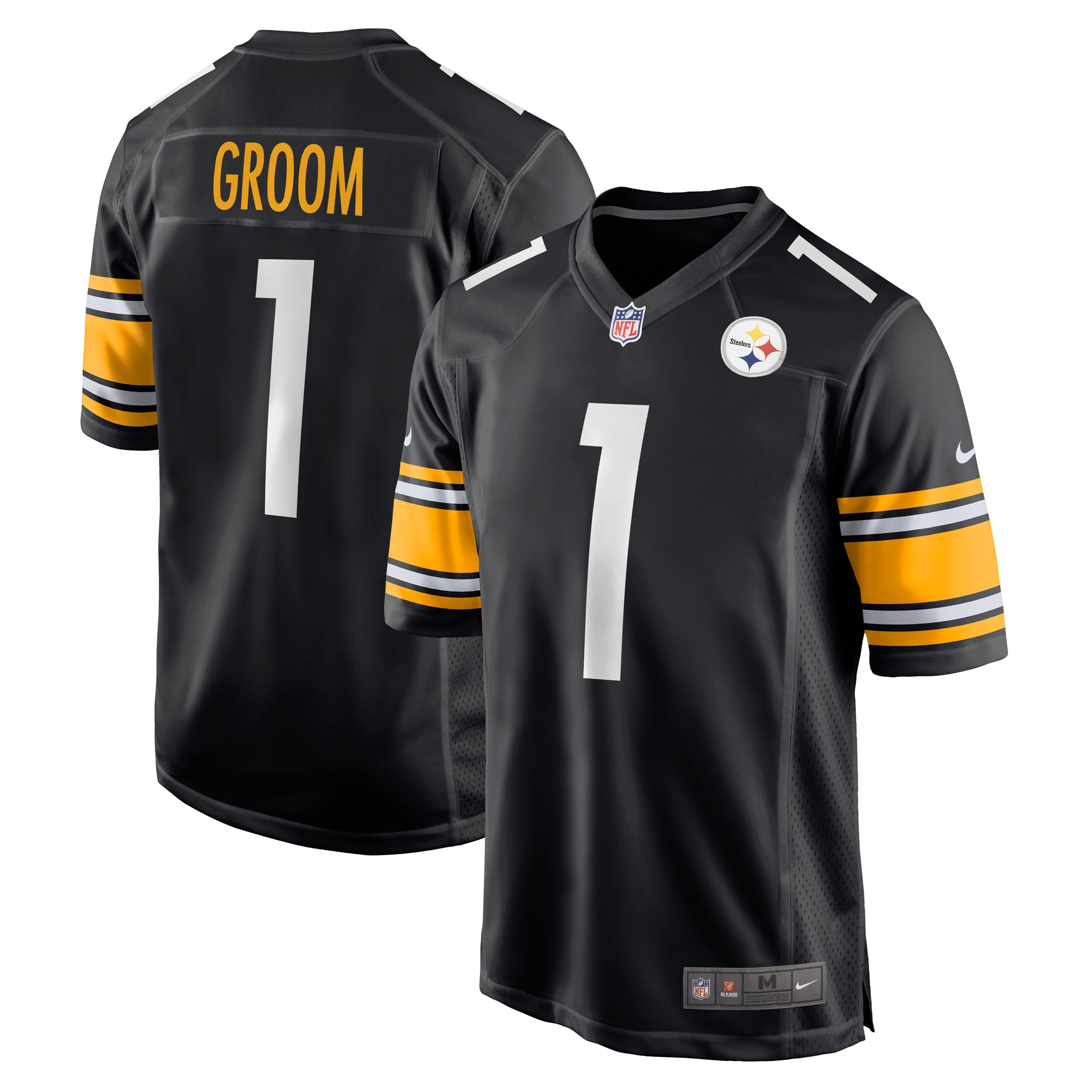 Men's Pittsburgh Steelers Number 1 Groom Black Game Jersey Js5733