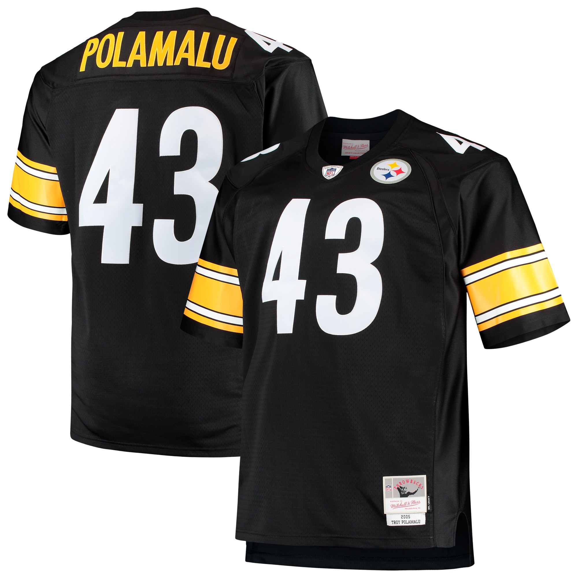 Men's Pittsburgh Steelers Troy Polamalu Mitchell & Ness Black Big & Tall 2005 Retired Player Jersey Js4734