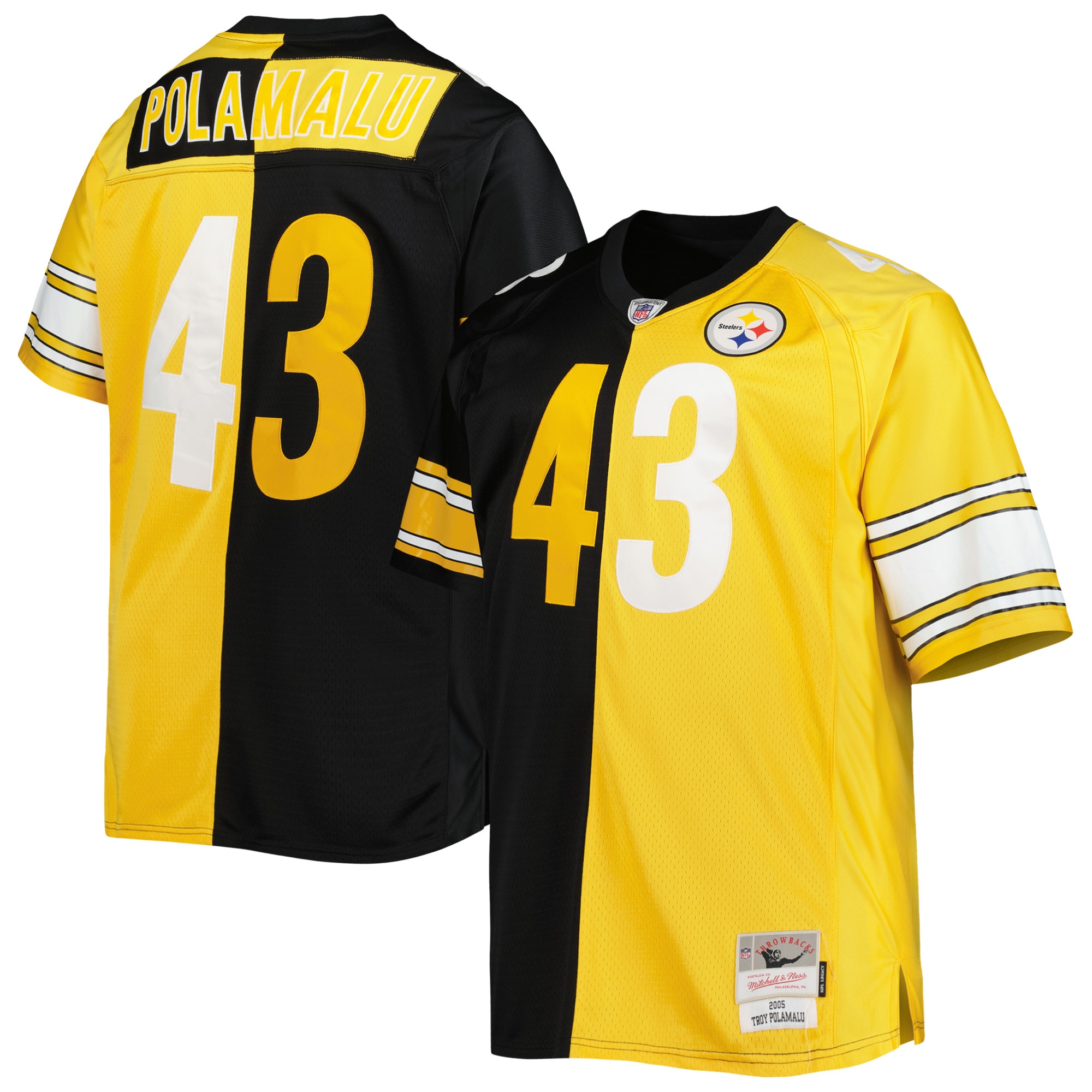 Men's Pittsburgh Steelers Troy Polamalu Mitchell & Ness Black/gold Big & Tall Split Legacy Retired Player Jersey Js9278