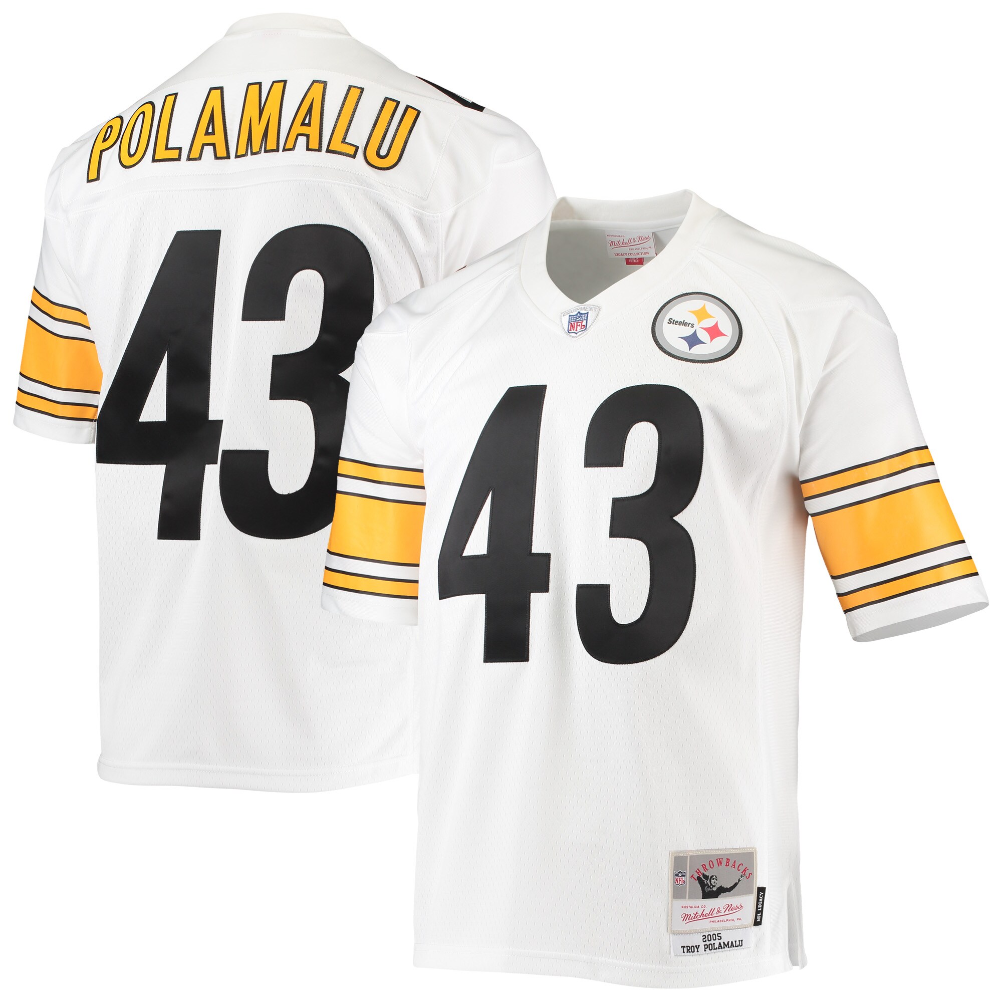 Men's Pittsburgh Steelers Troy Polamalu Mitchell & Ness White Legacy Jersey Js8218