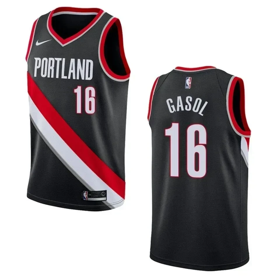 Men's Portland Trail Blazers 16 Pau Gasol Icon Swingman Jersey - Black
