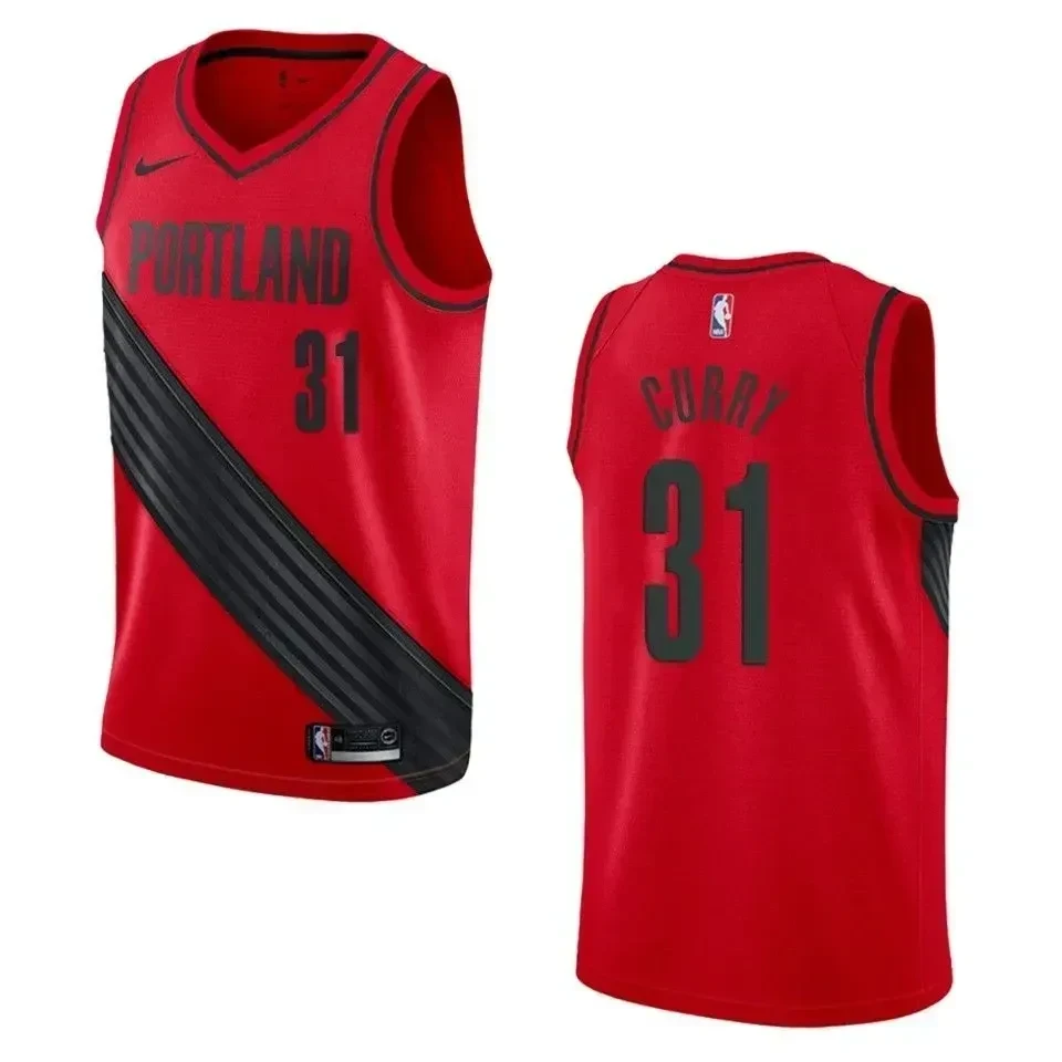 Men's Portland Trail Blazers 31 Seth Curry Statement Swingman Jersey - Red