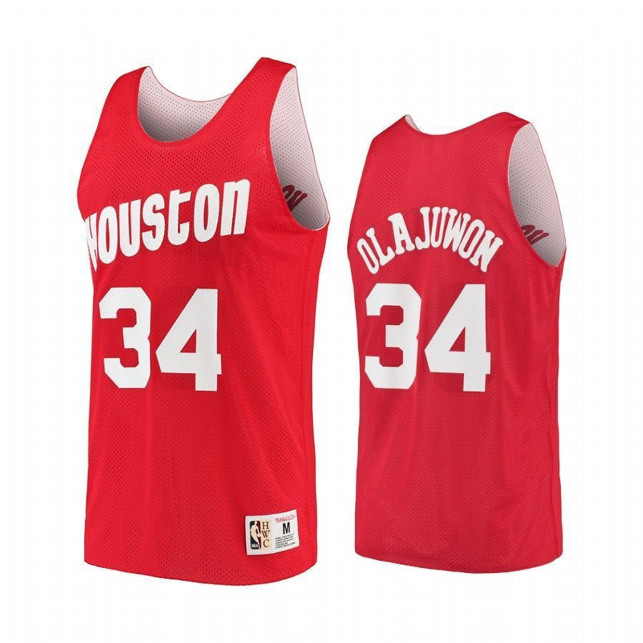 Men's Rockets Hakeem Olajuwon 34 Hardwood Classics Reversible Practice Jersey