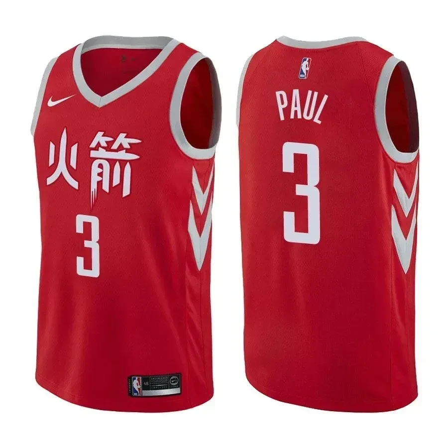 Men's Rockets Male Chris Paul 3 City Edition Red Jersey