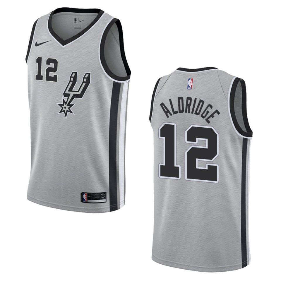 Men's San Antonio Spurs 12 Lamarcus Aldridge Statement Swingman Jersey - Silver
