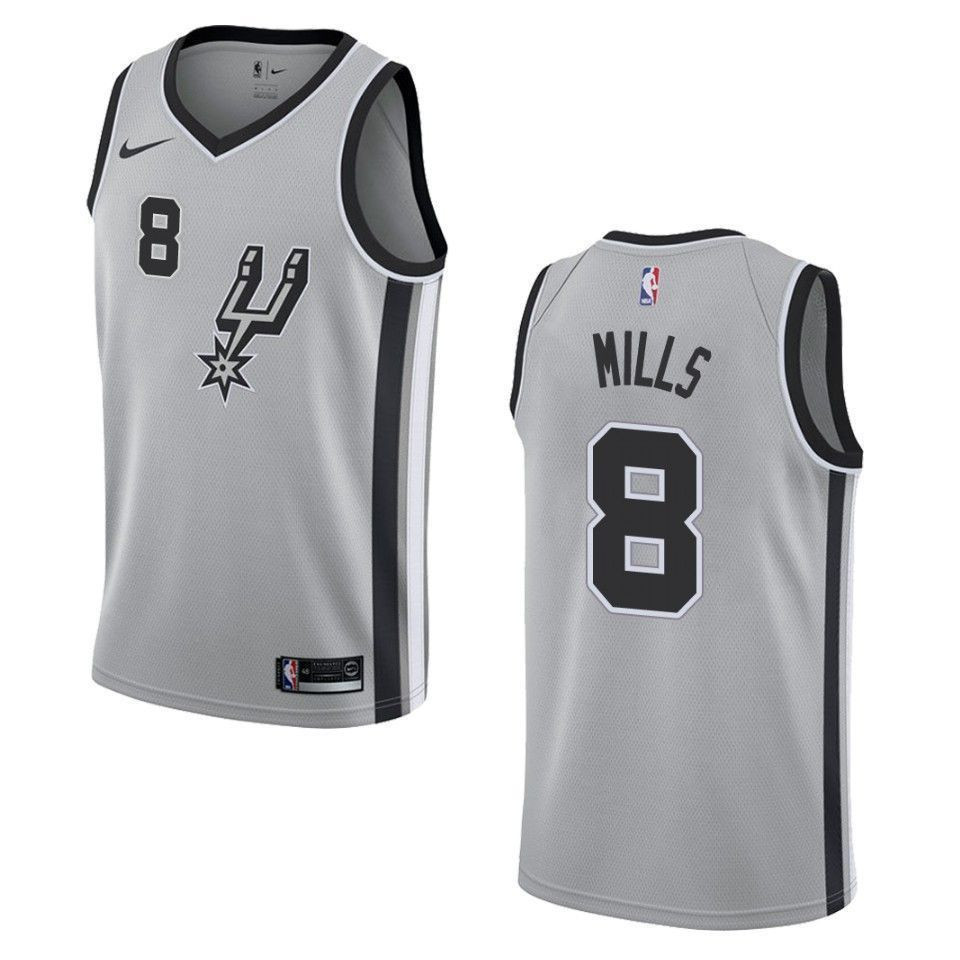 Men's San Antonio Spurs 8 Patty Mills Statement Swingman Jersey - Silver