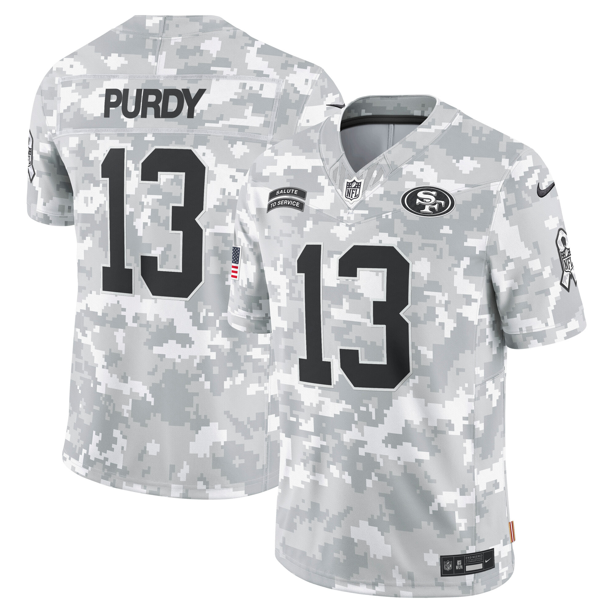 Men's San Francisco 49ers Brock Purdy Arctic Camo 2024 Salute To Service Limited Jersey Js1886