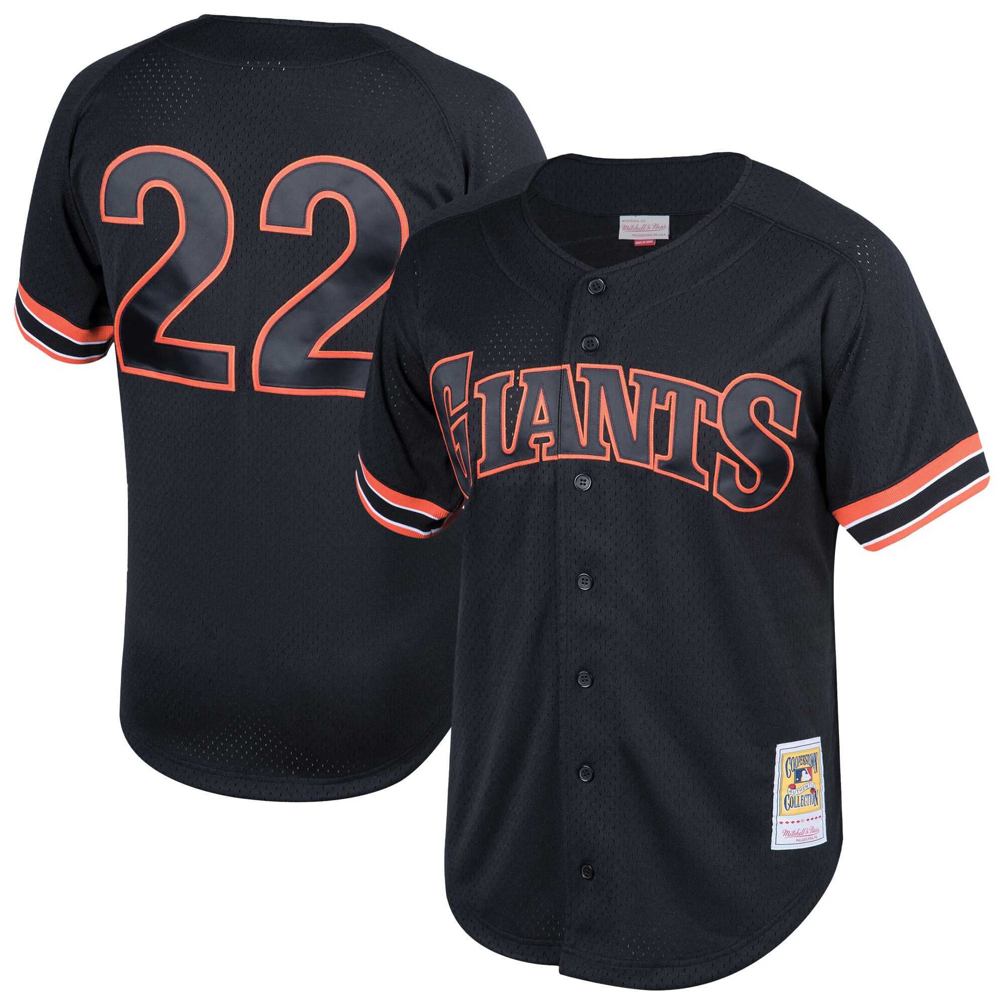 Men's San Francisco Giants Will Clark Mitchell & Ness Black Cooperstown Collection Mesh Batting Practice Button-up Jersey