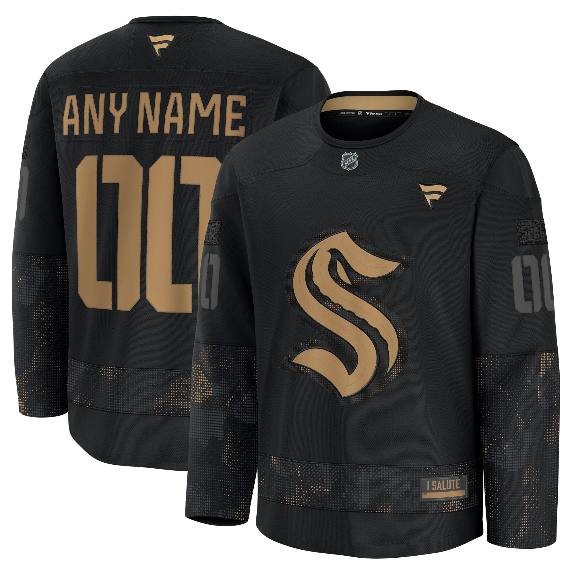 Men's Seattle Kraken Black 2024 Military Appreciation Custom Practice Jersey
