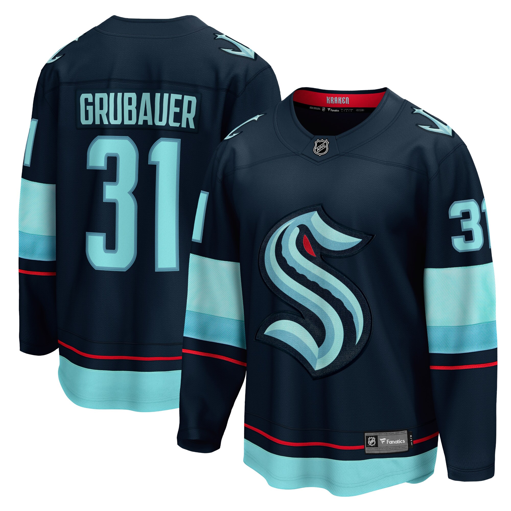Men's Seattle Kraken Philipp Grubauer Navy Home Breakaway Player Jersey