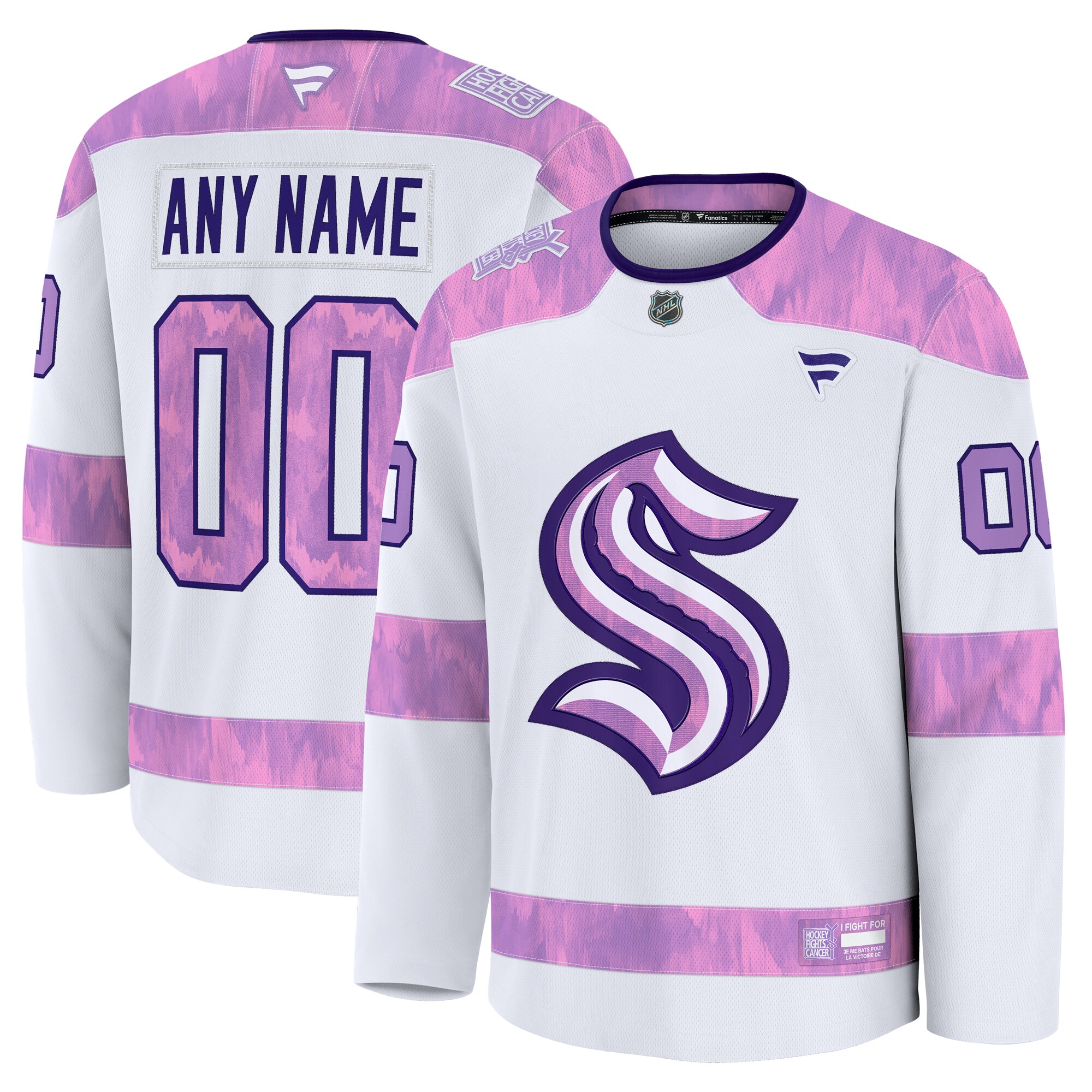 Men's Seattle Kraken White 2024 Hockey Fights Cancer Custom Practice Jersey