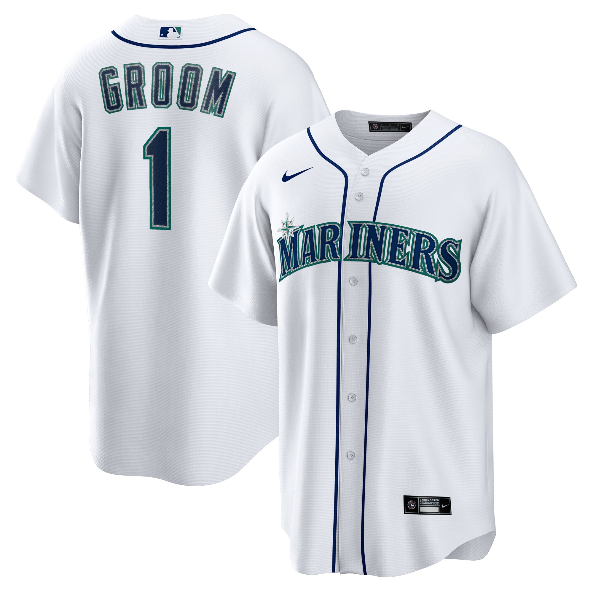 Men's Seattle Mariners White #1 Groom Home Jersey
