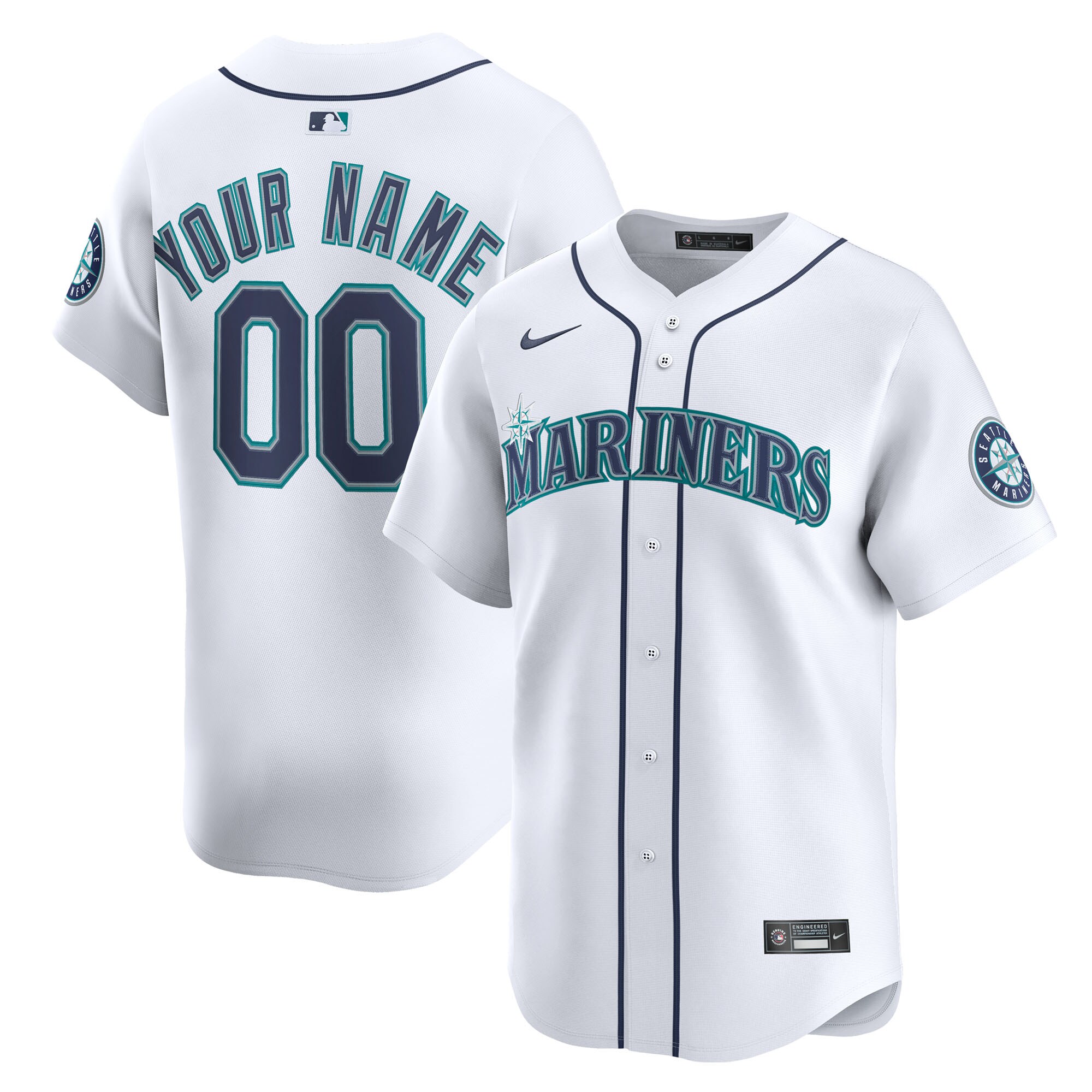 Men's Seattle Mariners White Home Limited Custom Jersey