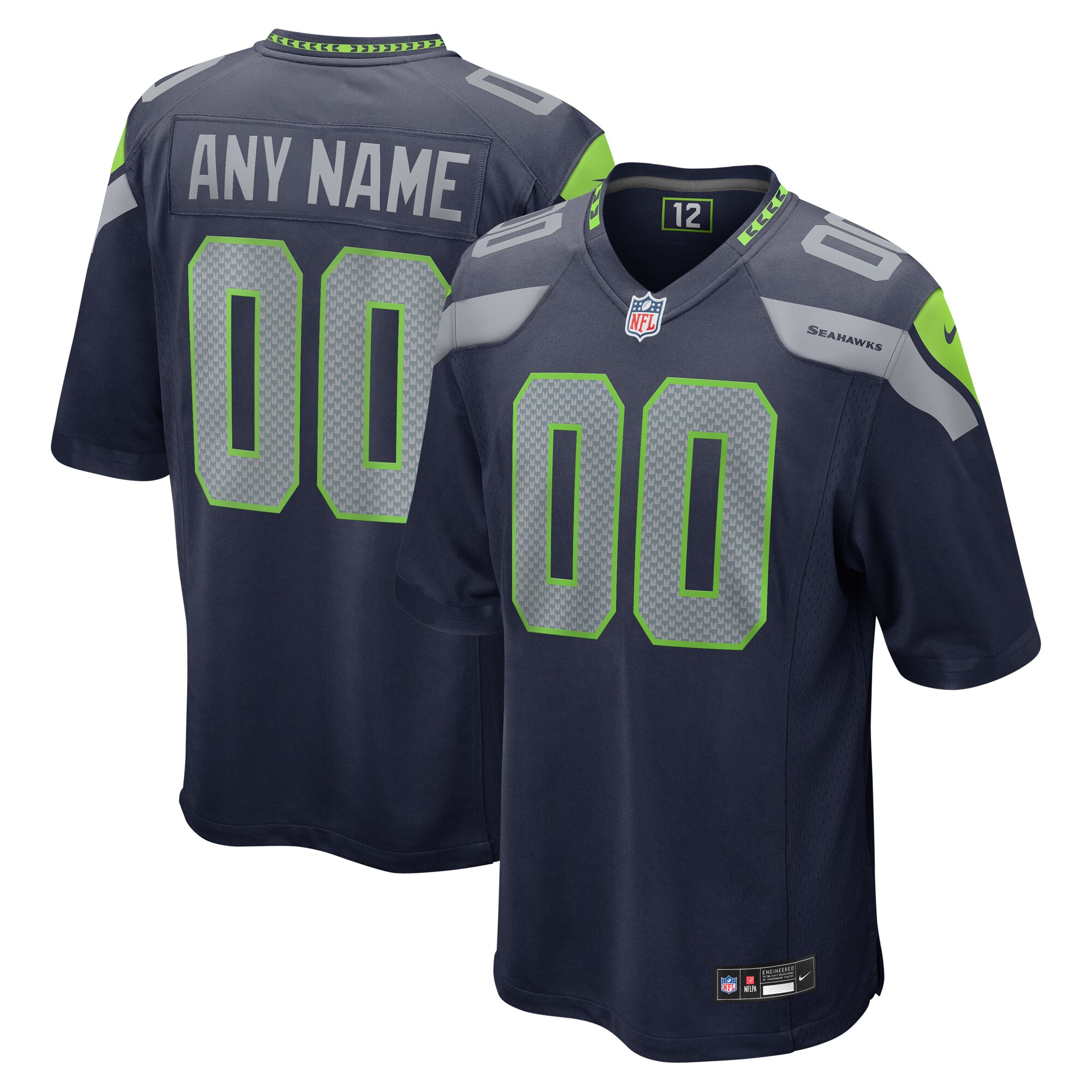 Men's Seattle Seahawks College Navy Custom Game Jersey Js7199