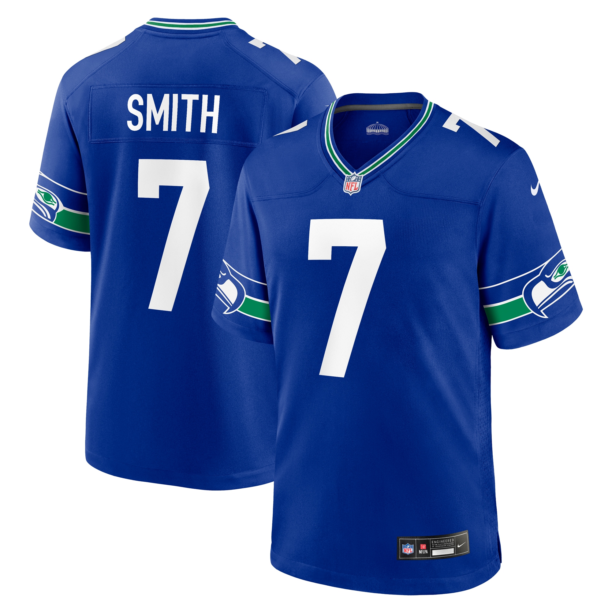 Men's Seattle Seahawks Geno Smith Royal Throwback Player Game Jersey Js2282