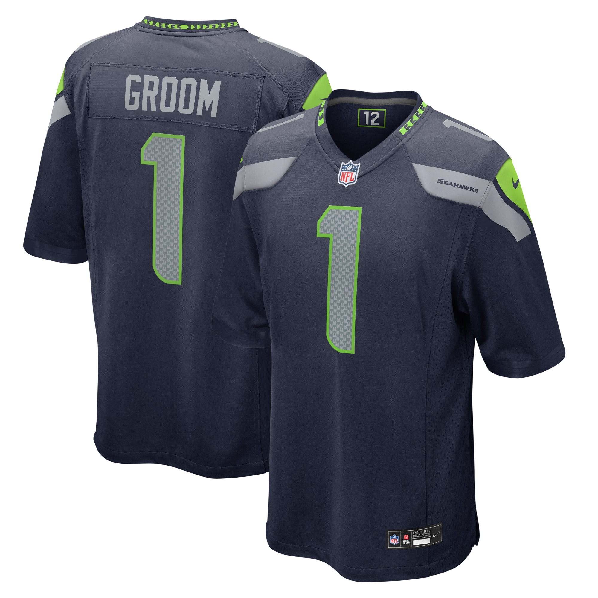Men's Seattle Seahawks Number 1 Groom College Navy Game Jersey Js5460