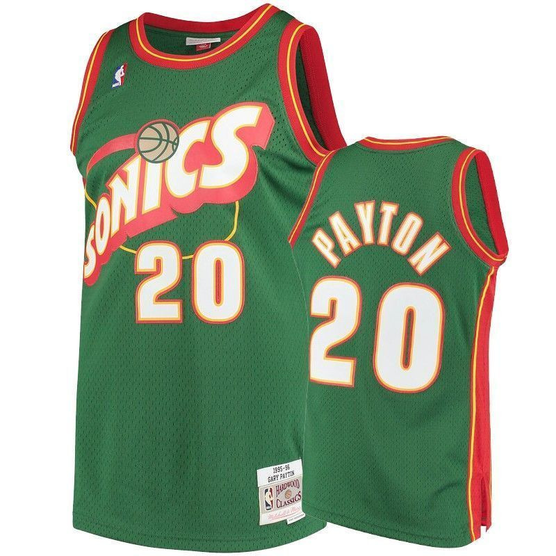 Men's Seattle Supersonics 20 Gary Payton Green Hardwood Classics Jersey