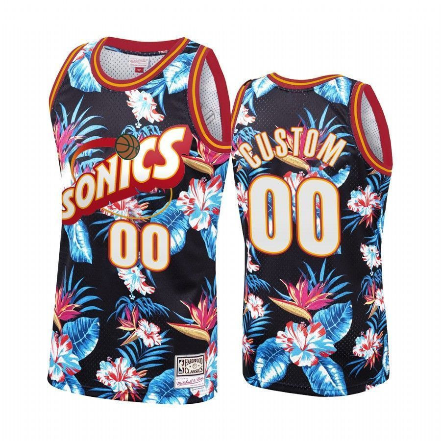 Men's Seattle Supersonics Custom 00 Floral Fashion Jersey