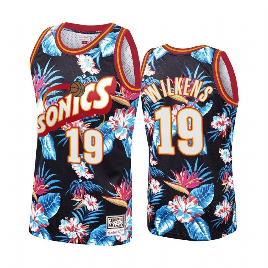 Men's Seattle Supersonics Lenny Wilkens 19 Floral Fashion Jersey