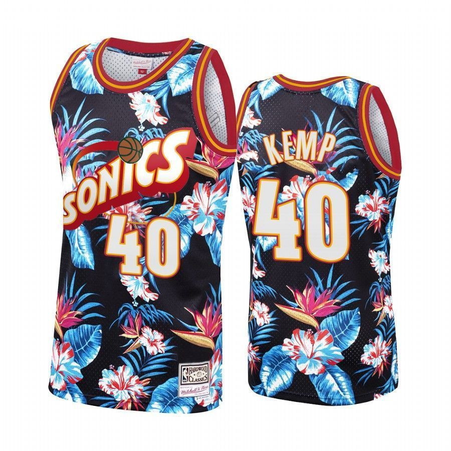 Men's Seattle Supersonics Shawn Kemp 40 Floral Fashion Jersey