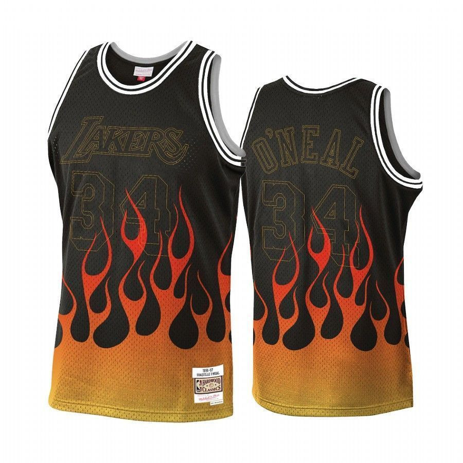 Men's Shaquille O'neal 34 Los Angeles Lakers Flames Jersey Black