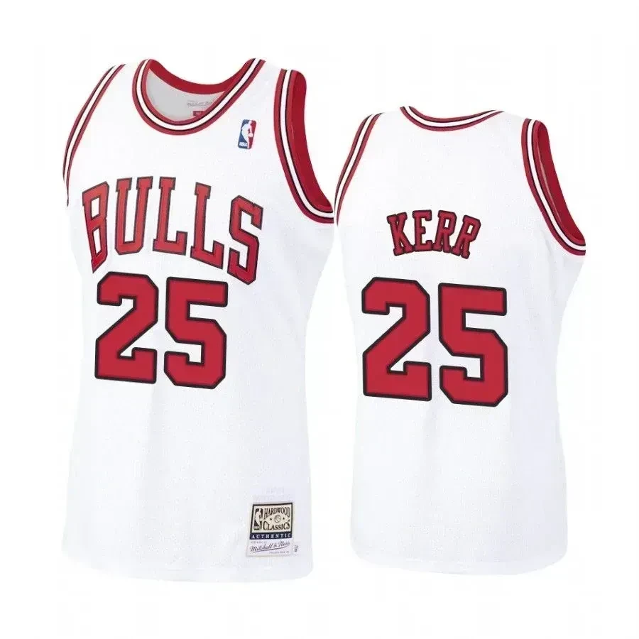 Men's Steve Kerr 25 Chicago Bulls White Hardwood Classics Jersey