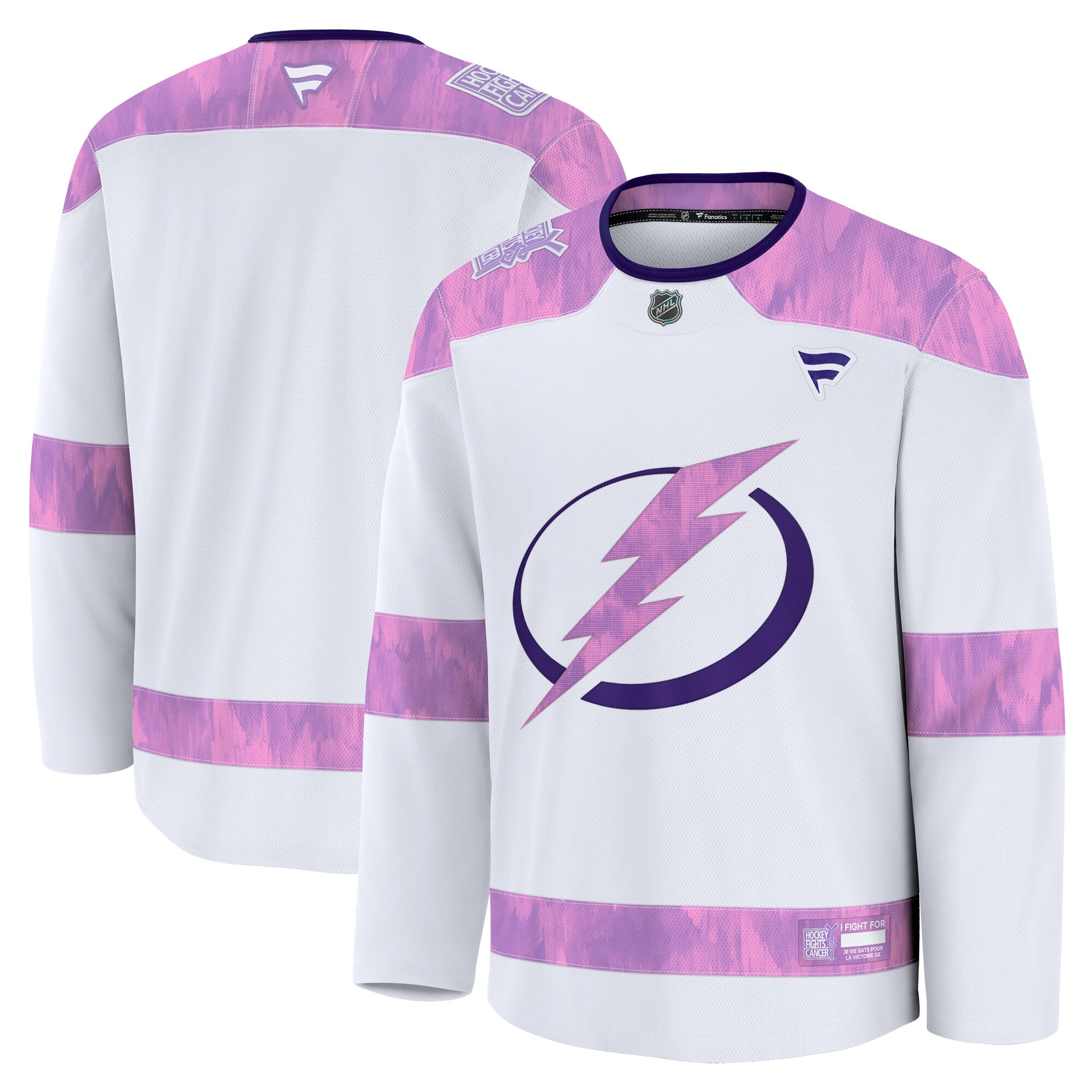 Men's Tampa Bay Lightning White 2024 Hockey Fights Cancer Practice Jersey