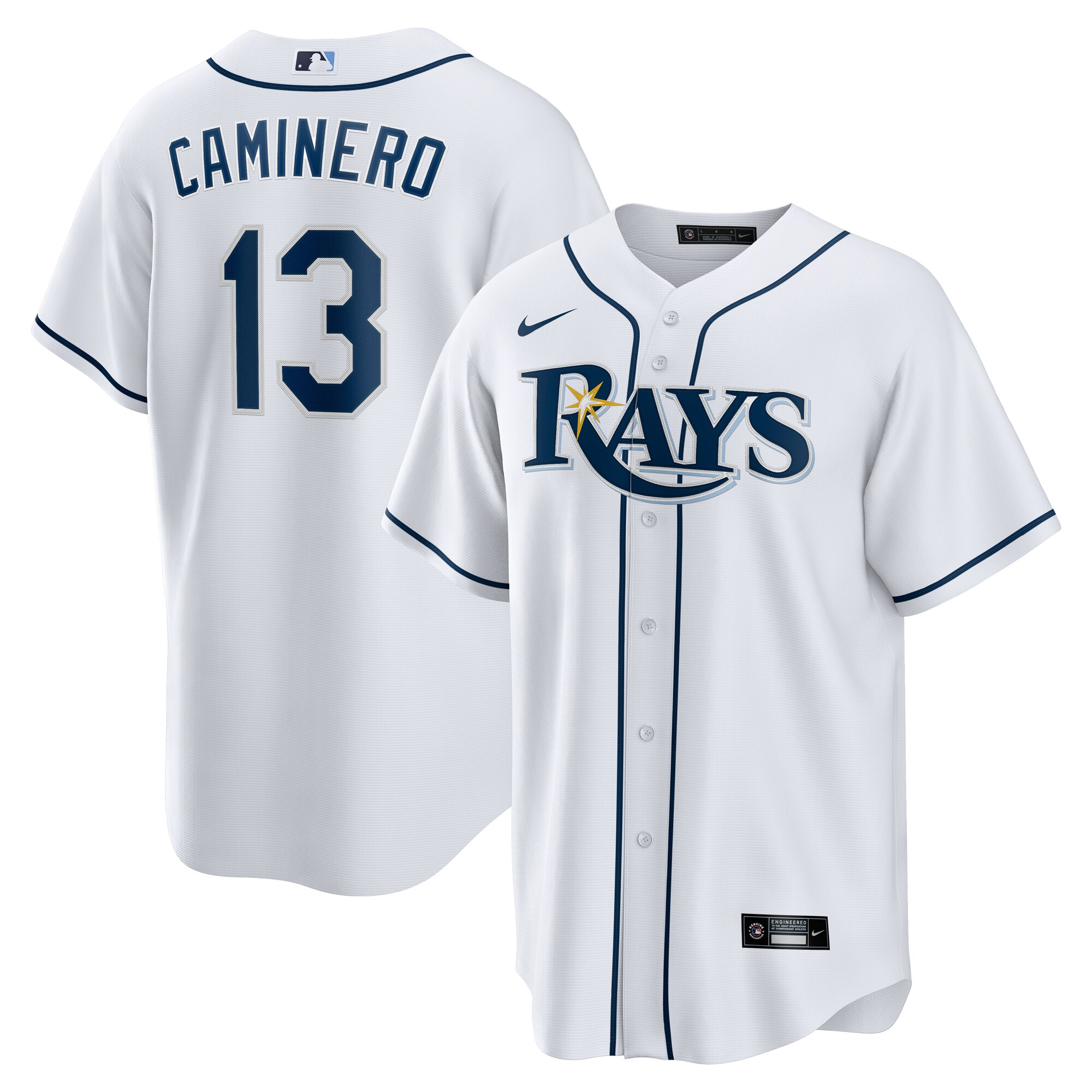 Men's Tampa Bay Rays Junior Caminero White Home Player Jersey