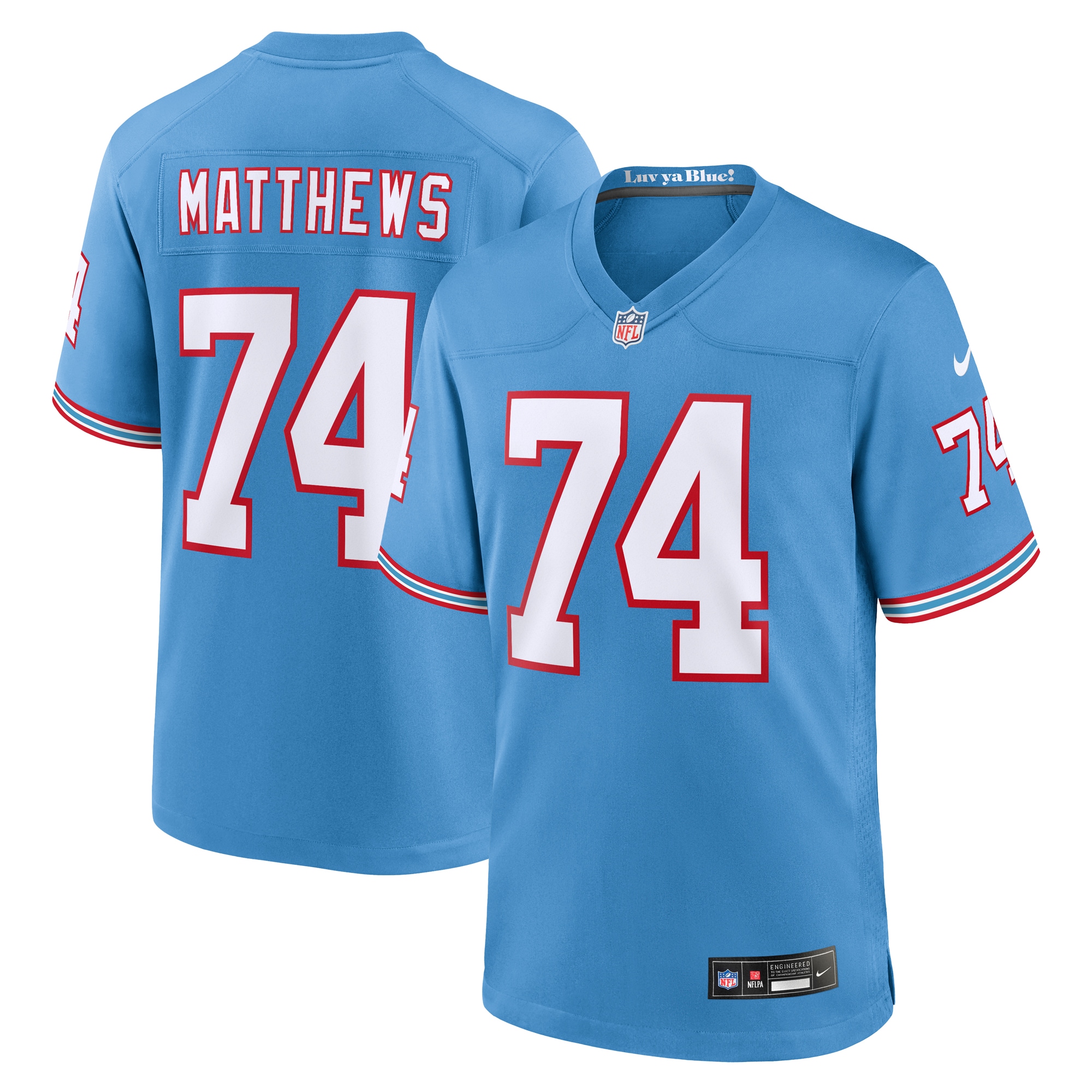 Men's Tennessee Titans Bruce Matthews Light Blue Oilers Throwback Retired Player Game Jersey Js3845