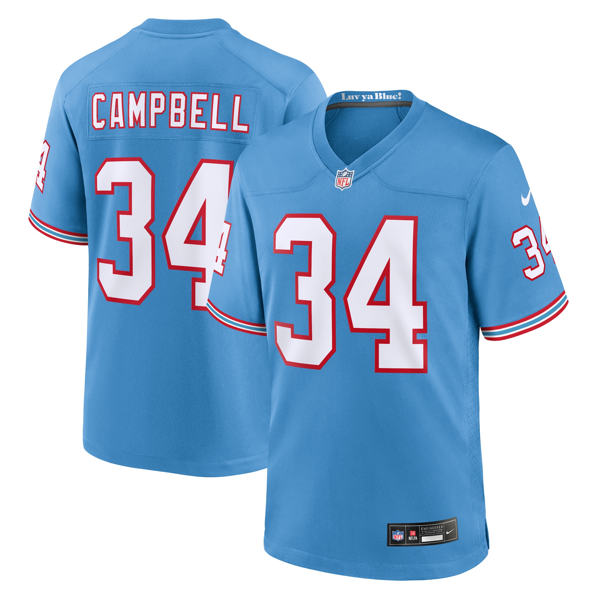 Men's Tennessee Titans Earl Campbell Light Blue Oilers Throwback Retired Player Game Jersey Js6853