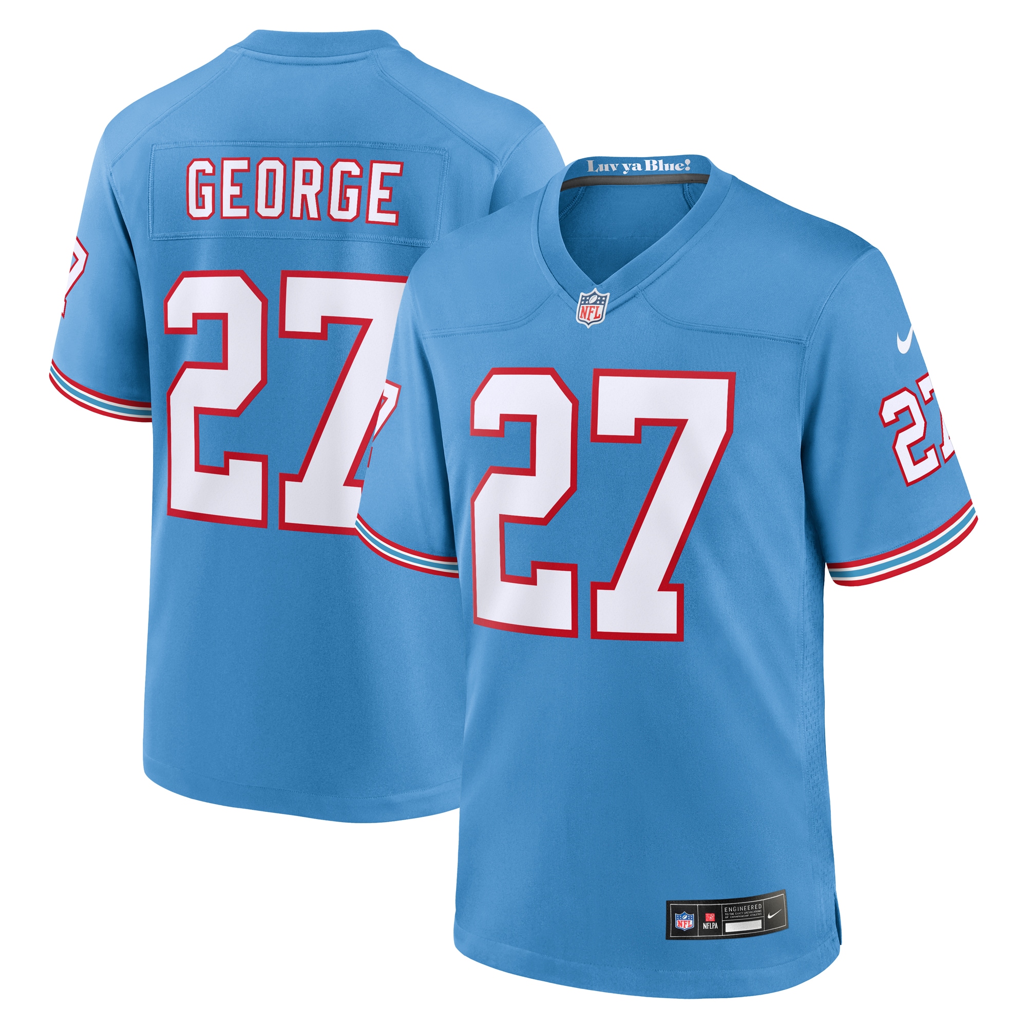 Men's Tennessee Titans Eddie George Light Blue Oilers Throwback Retired Player Game Jersey Js7996