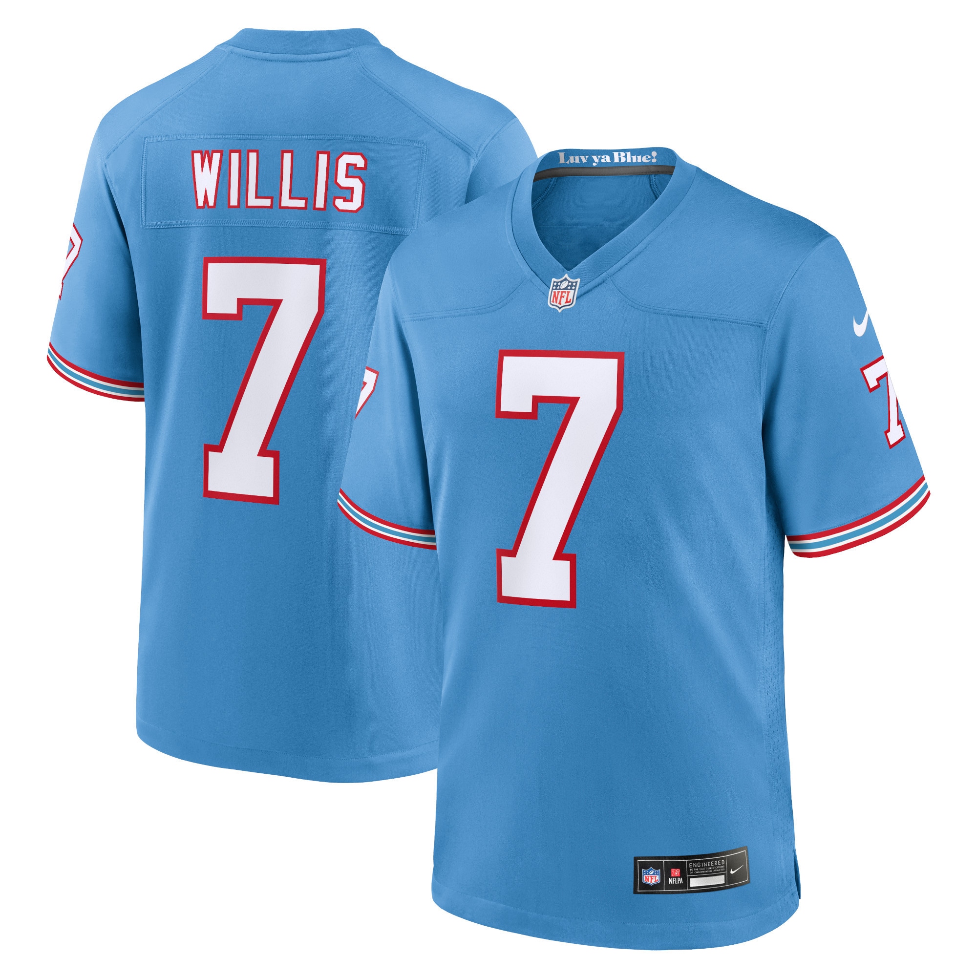 Men's Tennessee Titans Malik Willis Light Blue Oilers Throwback Alternate Game Player Jersey Js4219