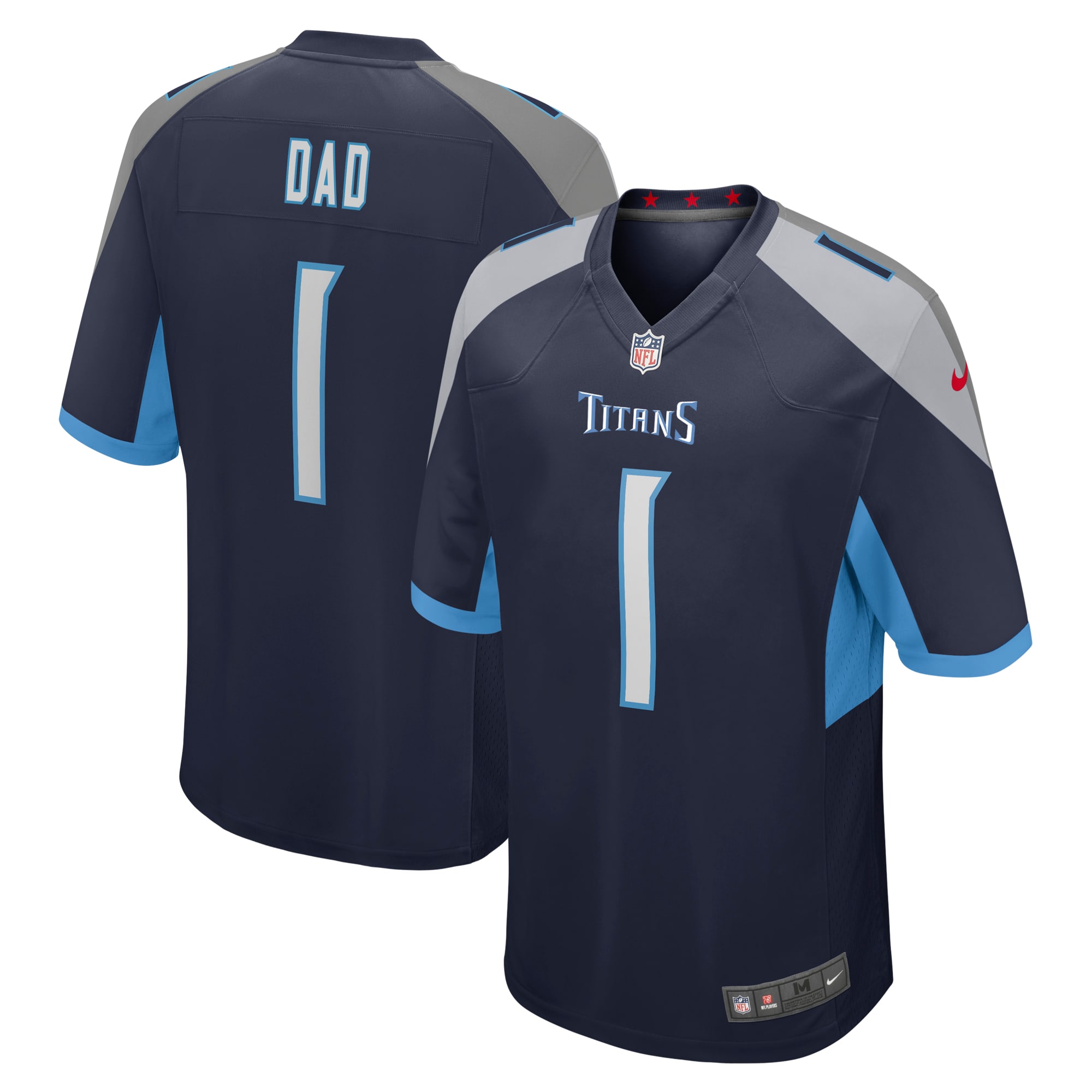 Men's Tennessee Titans Number 1 Dad Navy Game Jersey Js8326