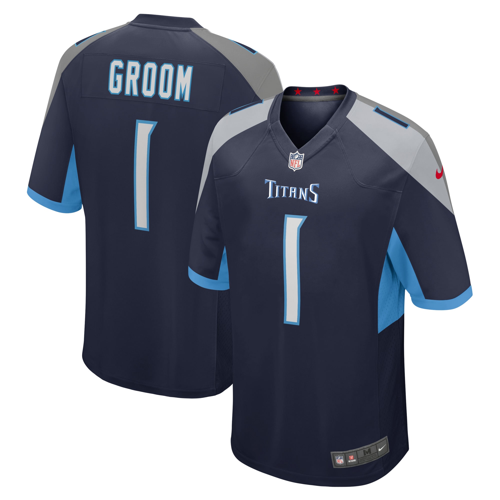 Men's Tennessee Titans Number 1 Groom Navy Game Jersey Js3402