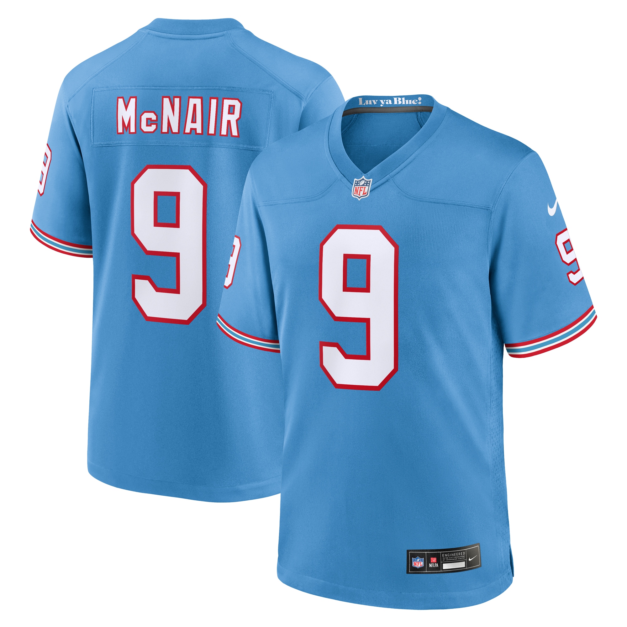 Men's Tennessee Titans Steve Mcnair Light Blue Oilers Throwback Retired Player Game Jersey Js5715