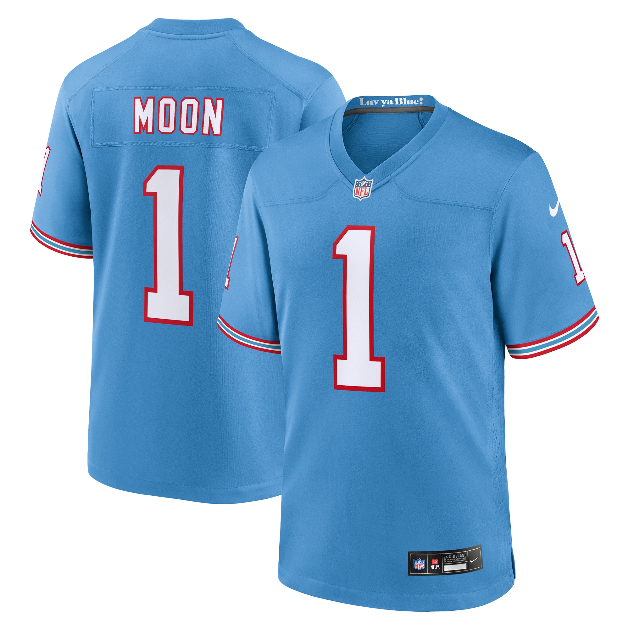 Men's Tennessee Titans Warren Moon Light Blue Oilers Throwback Retired Player Game Jersey Js2531