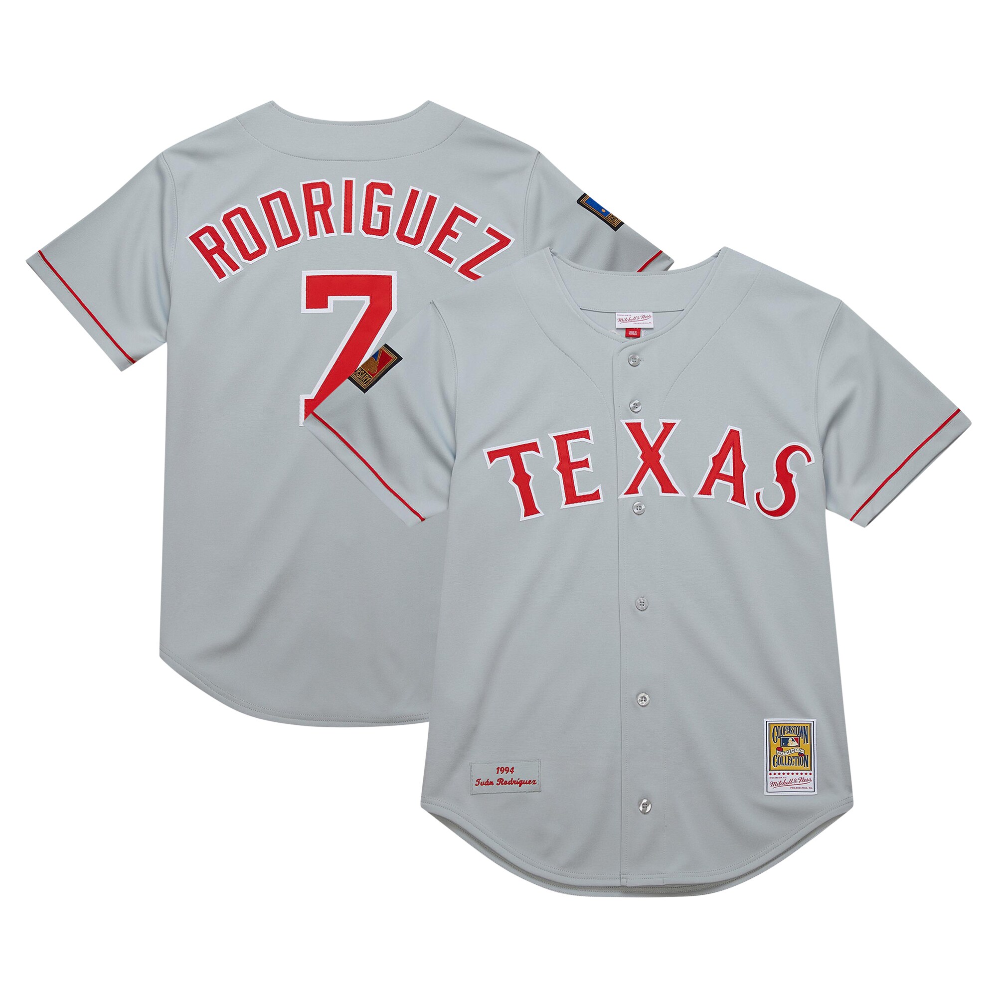 Men's Texas Rangers Ivan Rodriguez Mitchell & Ness Gray 1994 Cooperstown Collection Dark Jersey