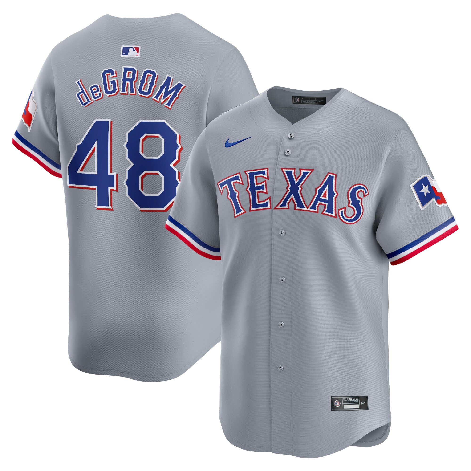 Men's Texas Rangers Jacob Degrom Gray Away Limited Player Jersey