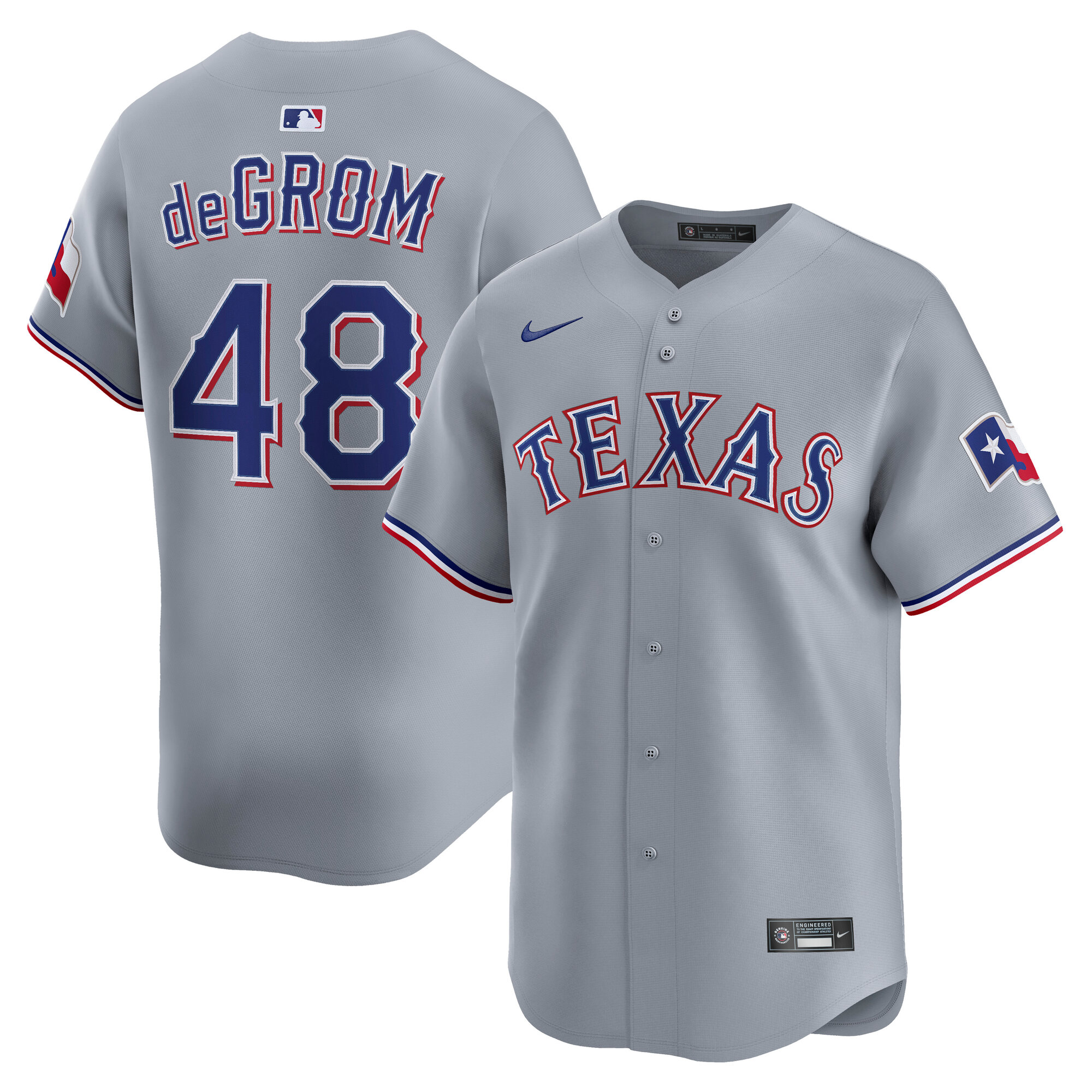 Men's Texas Rangers Jacob Degrom Gray Road Limited Player Jersey