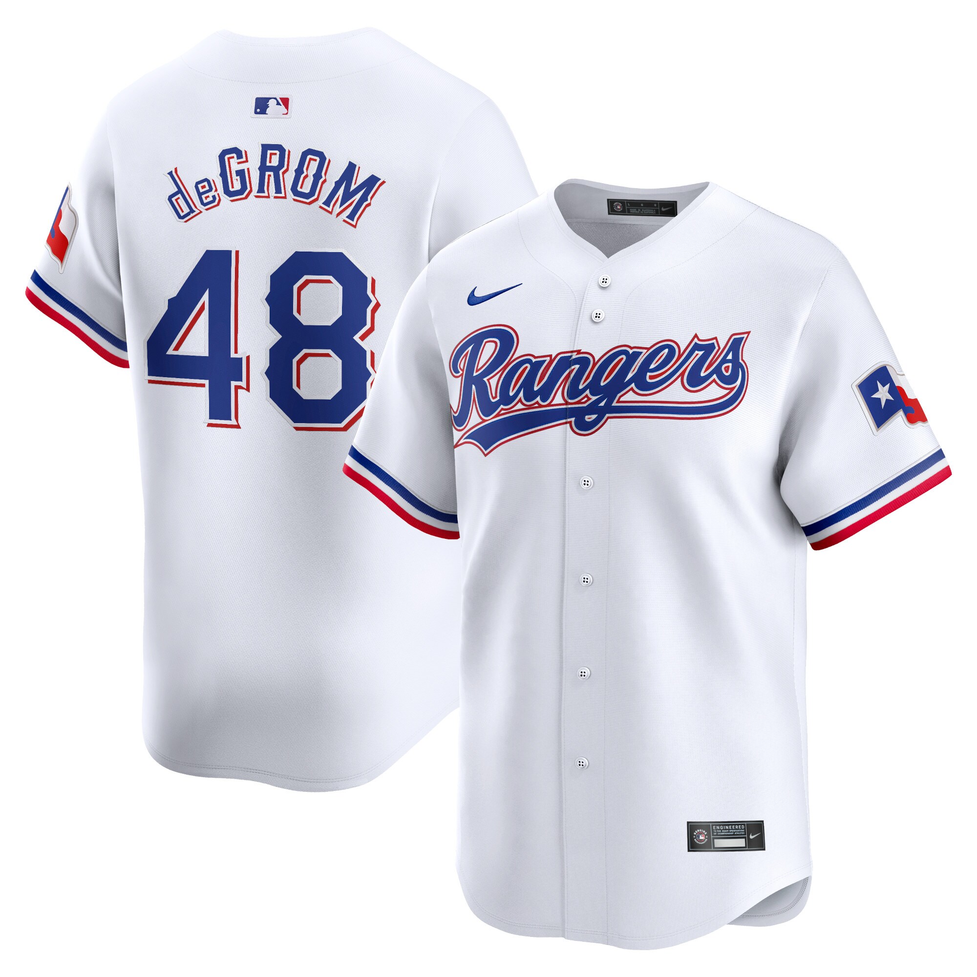 Men's Texas Rangers Jacob Degrom White Home Limited Player Jersey