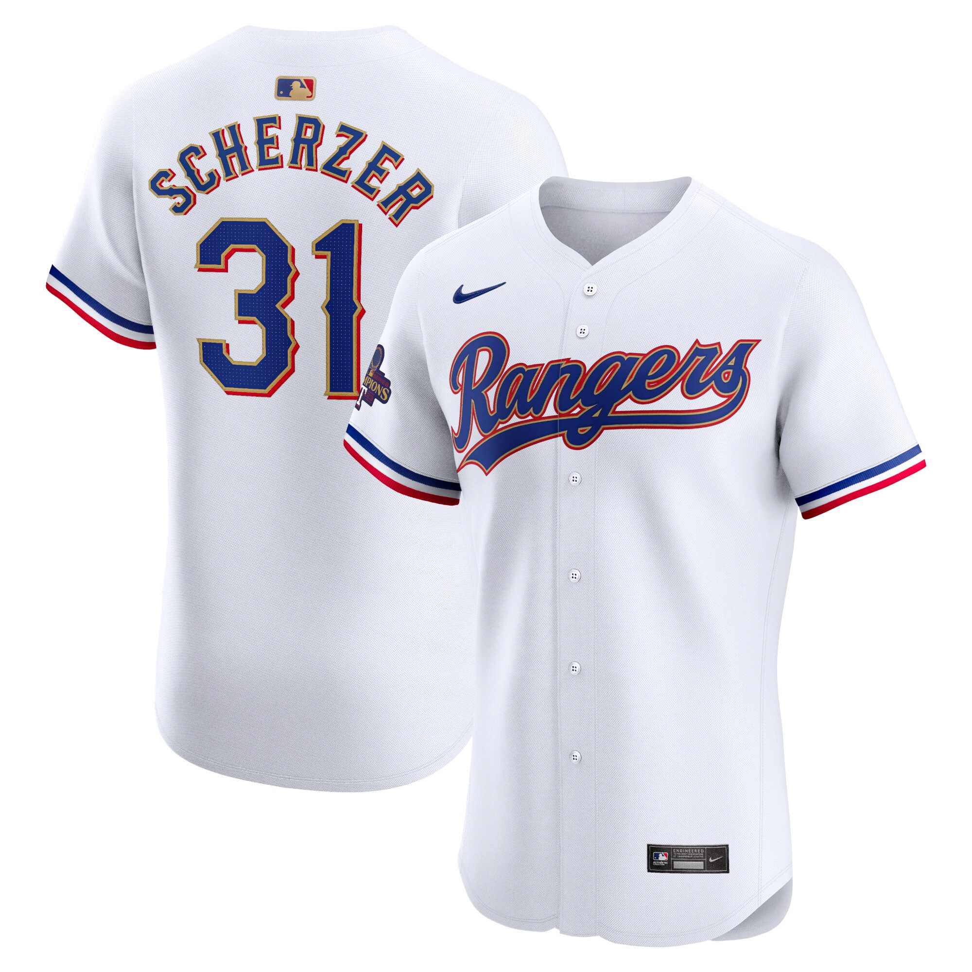 Men's Texas Rangers Max Scherzer White 2024 Gold Collection Elite Player Jersey
