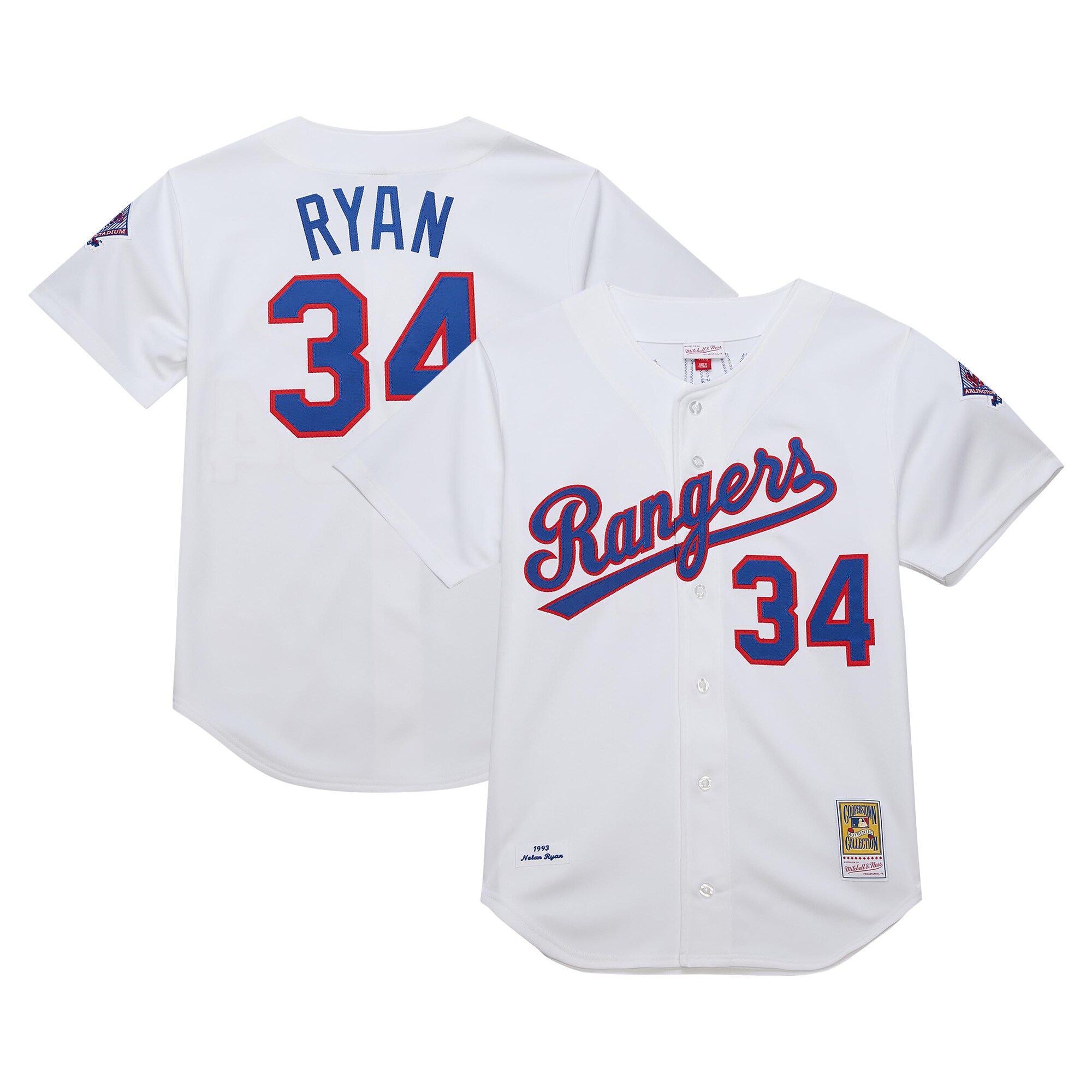 Men's Texas Rangers Nolan Ryan Mitchell & Ness White 1993 Cooperstown Collection Jersey