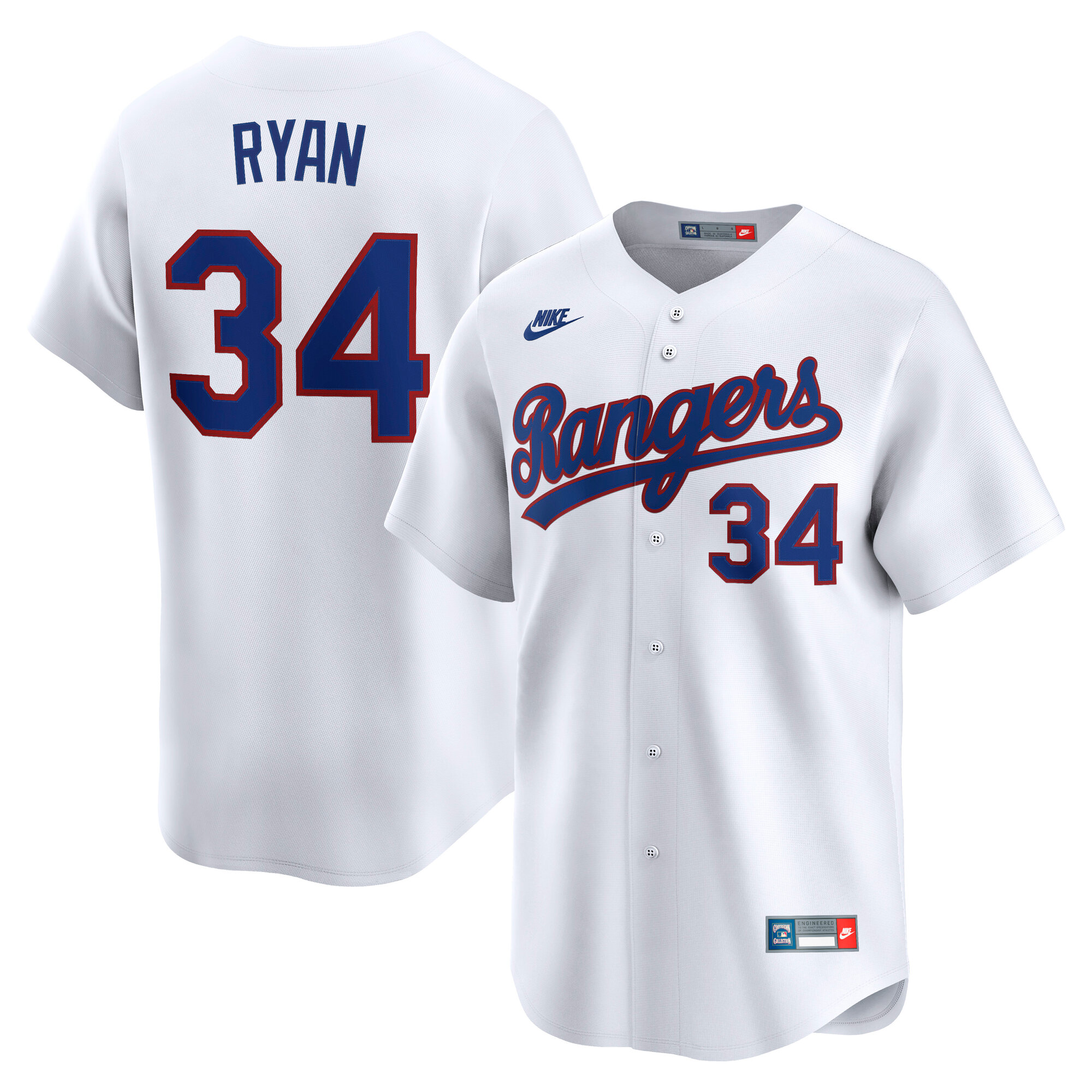 Men's Texas Rangers Nolan Ryan White Throwback Cooperstown Collection Limited Jersey