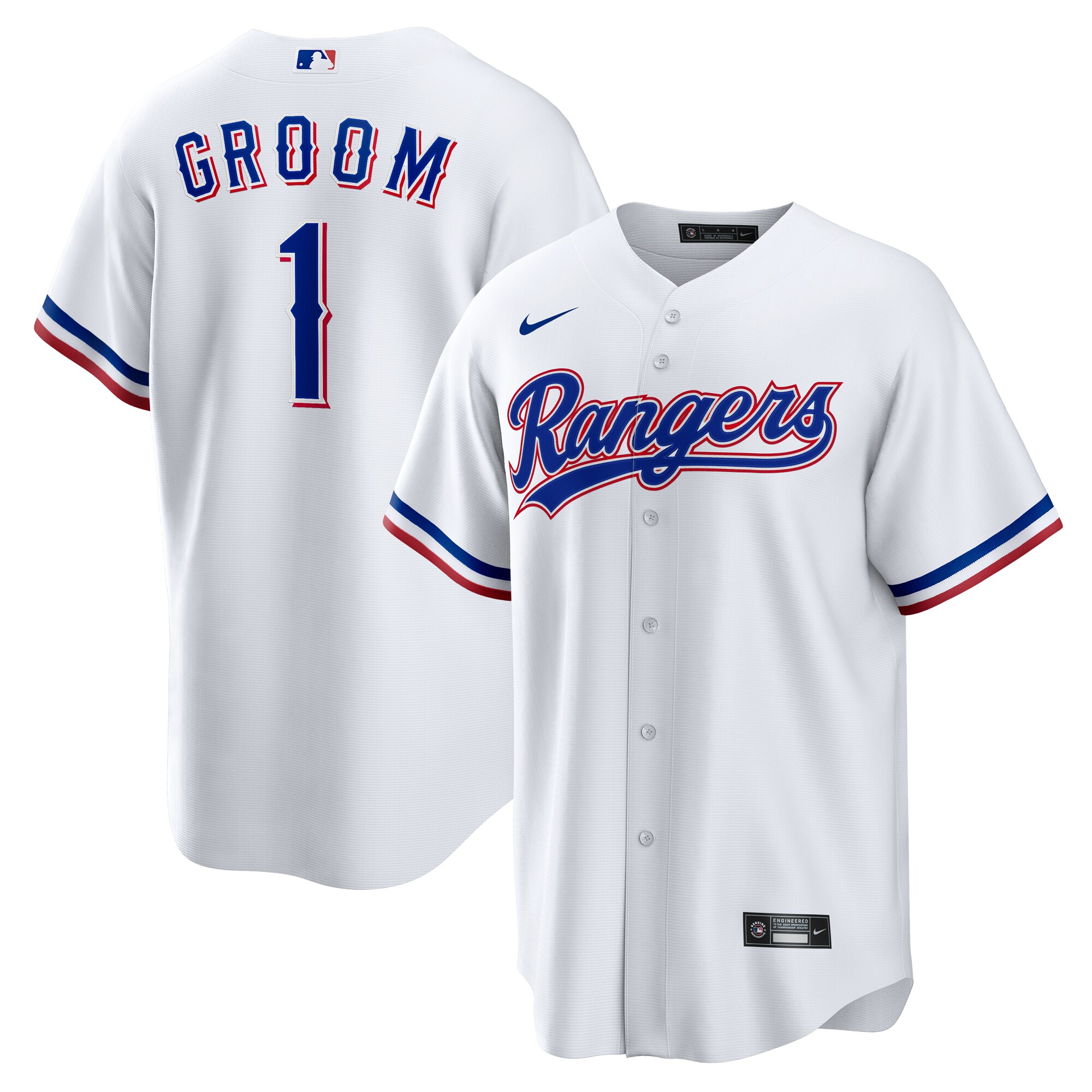 Men's Texas Rangers White #1 Groom Home Jersey