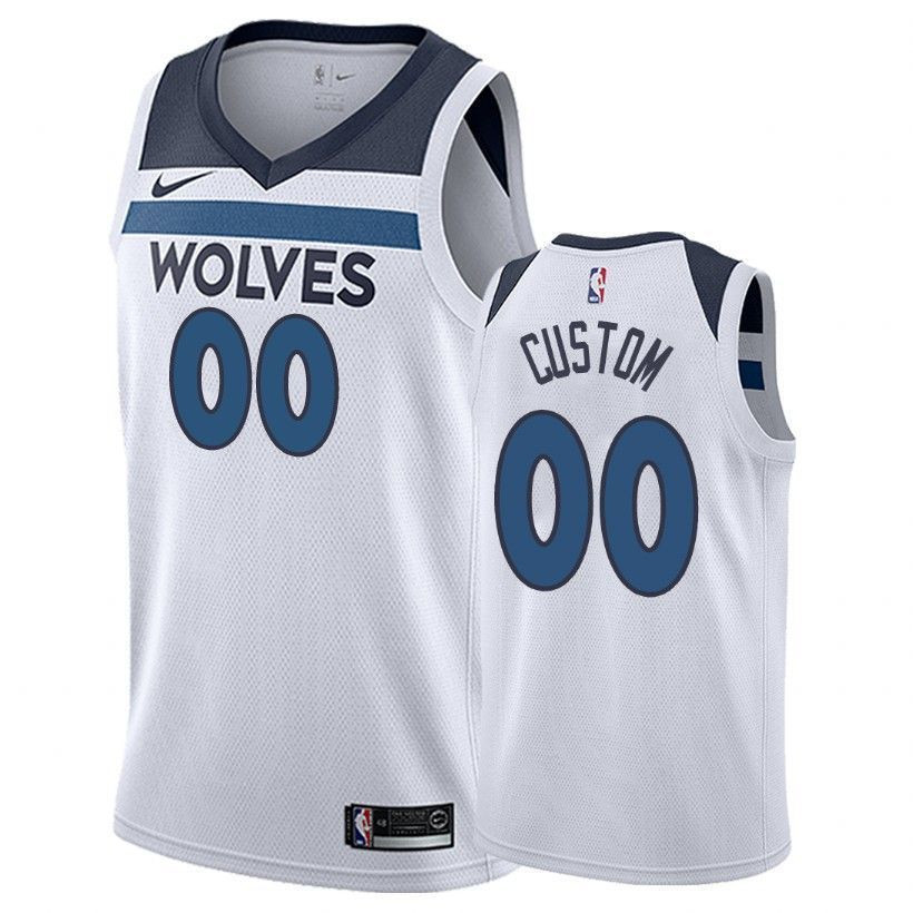 Men's Timberwolves Male Custom 00 Association White Jersey