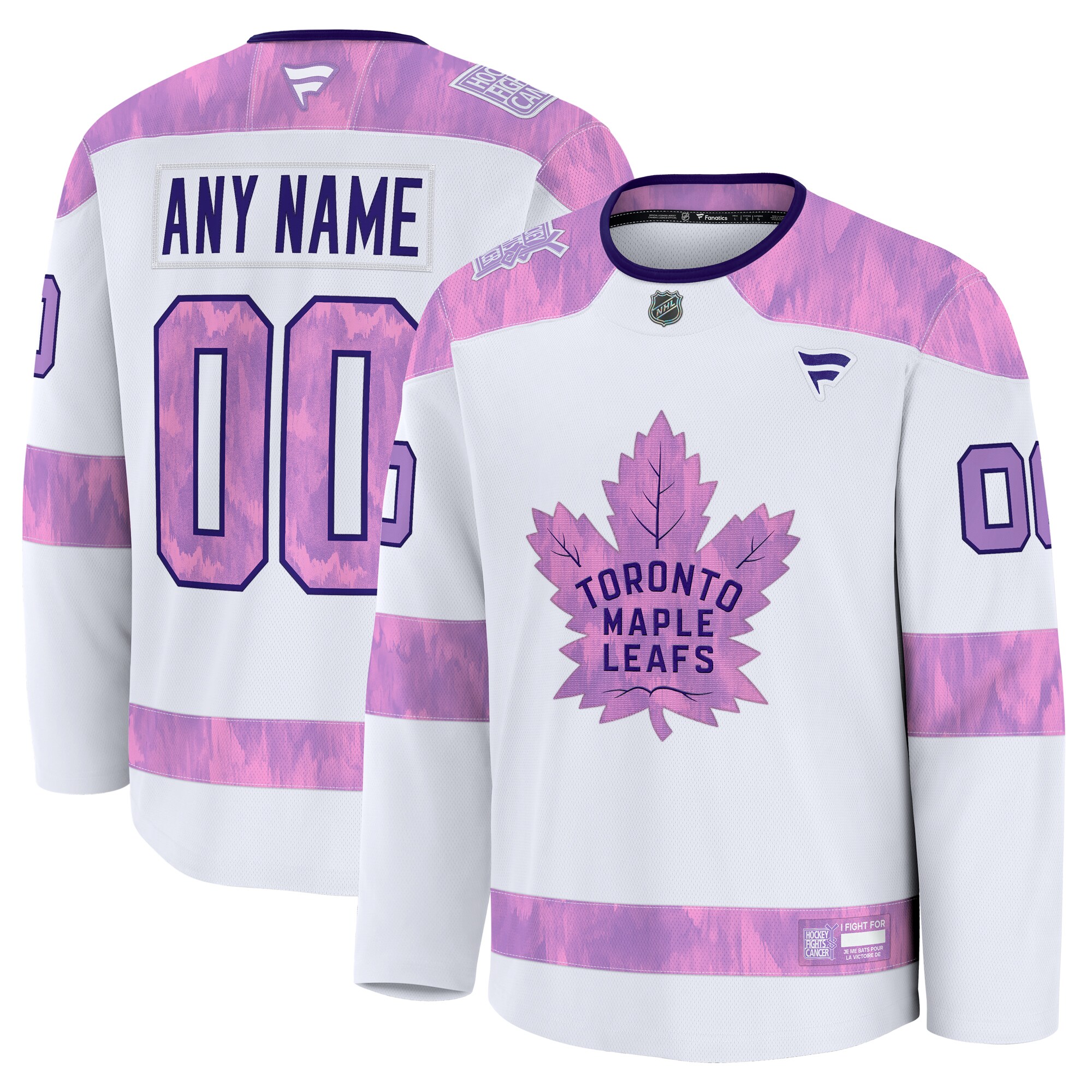Men's Toronto Maple Leafs White 2024 Hockey Fights Cancer Custom Practice Jersey