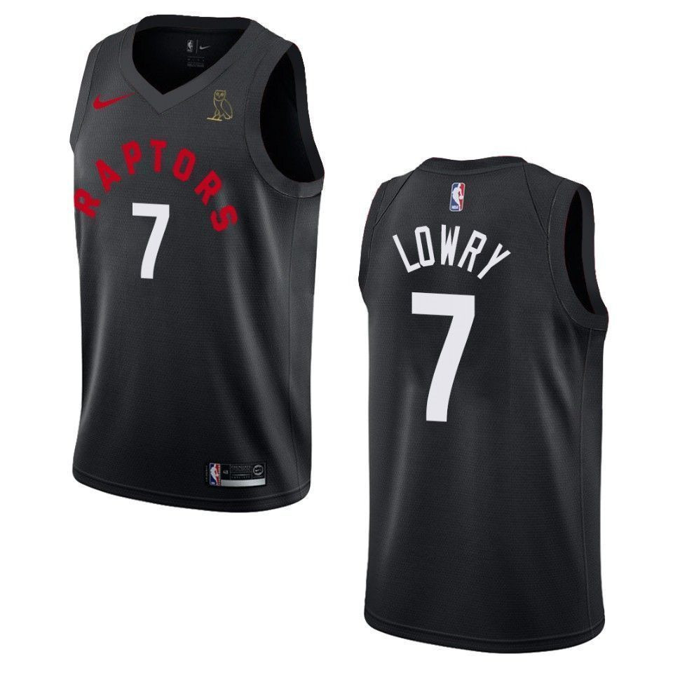 Men's Toronto Raptors 7 Kyle Lowry Drake Ovo Collection Jersey - Black