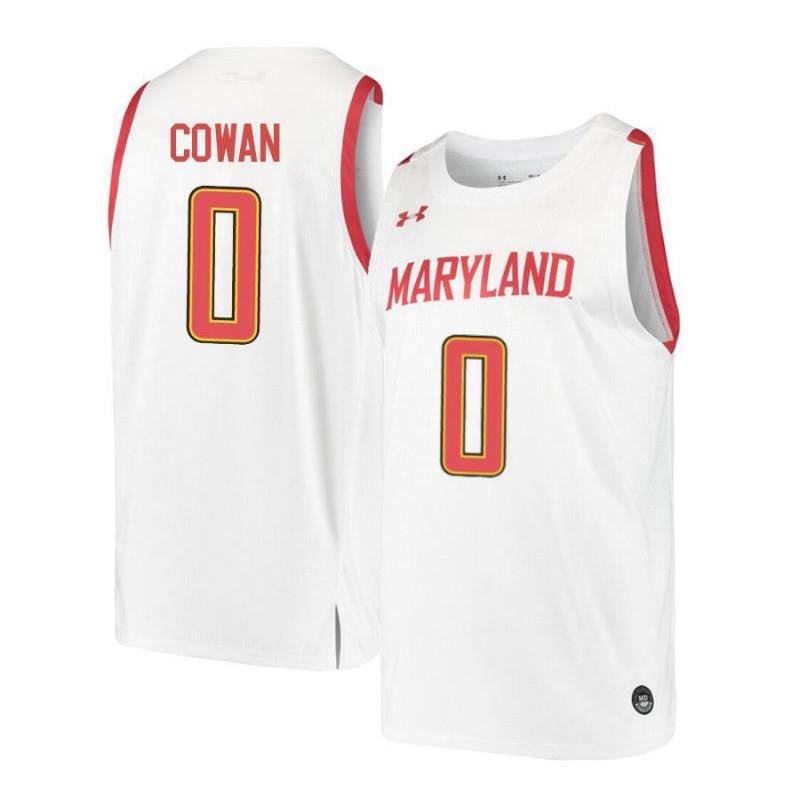 Mens Under Armour 0 Anthony Cowan White Retro Maryland Terrapins Basketball Jersey