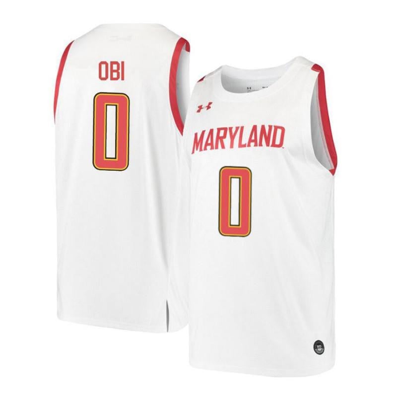 Mens Under Armour 0 Sean Obi White Retro Maryland Terrapins Basketball Jersey