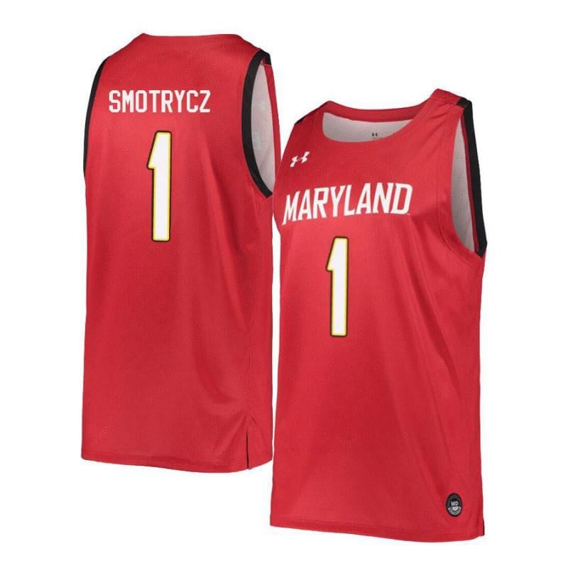 Mens Under Armour 1 Evan Smotrycz Red Retro Maryland Terrapins Basketball Jersey